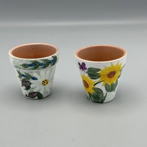 2 Small Hand Painted Succulent Herb Window Ledge Planters Sunflowers Daisies 2.5